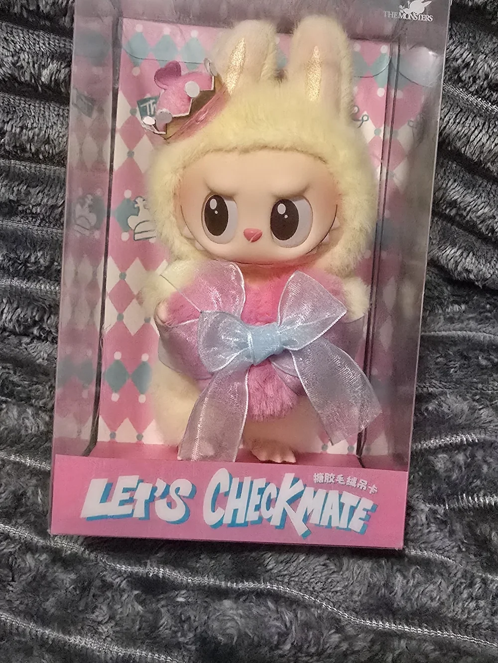 POP MART Let's Checkmate Plush Bunny Toy in Yellow & Pink